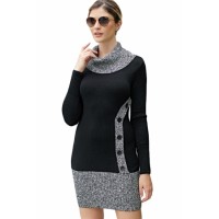 Black Gray Button Front Sweater Dress Khaki